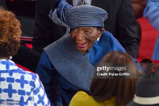 Dr. Christine King Farris, sister of late Dr. Martin Luther King Jr., arrives at her 95th birthday celebration at Ebenezer Baptist Church on...