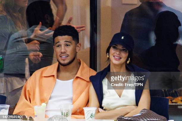 Kendall Jenner and boyfriend Devin Booker watch Carlos Alcaraz of Spain against Casper Ruud of Norway in the final of the men's singles at the USTA...