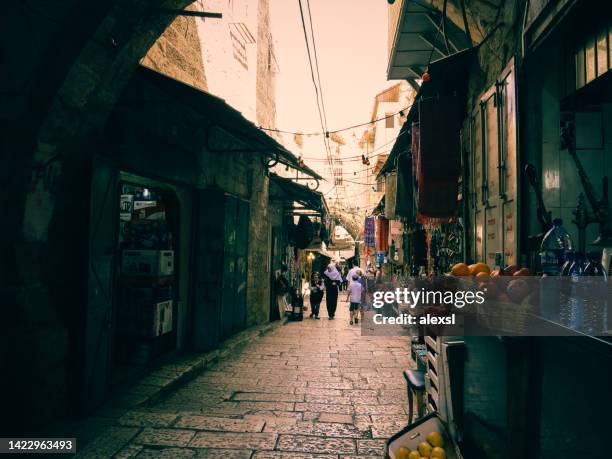 empty streets in jerusalem old city arab market - jerusalem market stock pictures, royalty-free photos & images