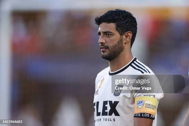 Carlos Vela of LAFC attends the MLS game between LAFC and FC Dallas at Toyota Stadium on September 10, 2022 in Frisco, Texas.