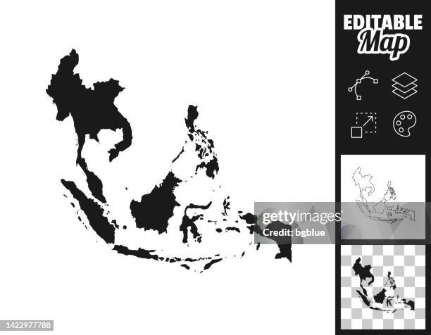 südostasien karten für design. leicht editierbar - southeast asia stock-grafiken, -clipart, -cartoons und -symbole