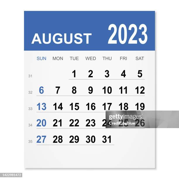 august 2023 calendar - post it notes white background stock illustrations