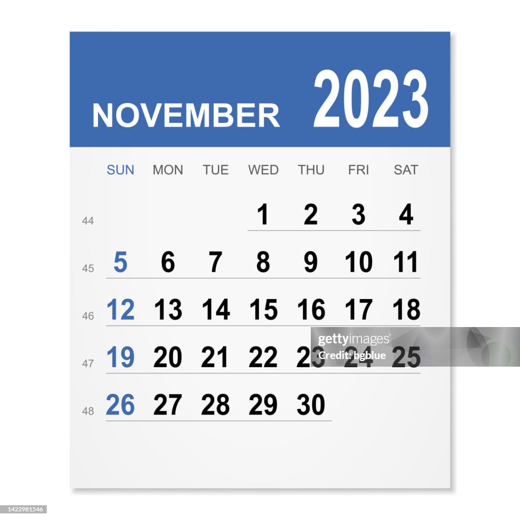 Calendário de novembro de 2023