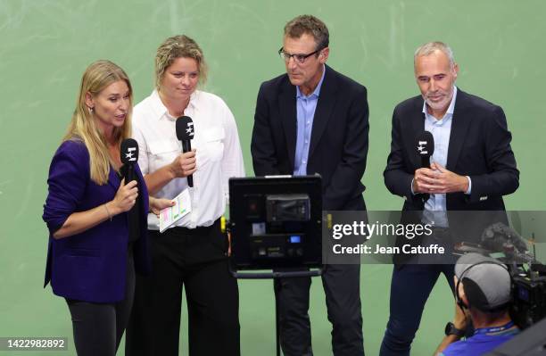 Barbara Schett, Kim Clijsters, Mats Wilander, Alex Corretja comment for Eurosport the men's final on day 14 of the US Open 2022, 4th Grand Slam event...