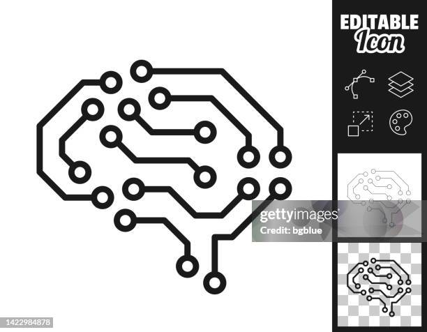 artificial intelligence brain with circuit board. icon for design. easily editable - machine learning stock illustrations