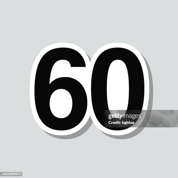 stockillustraties, clipart, cartoons en iconen met 60 - number sixty. icon sticker on gray background - number 60