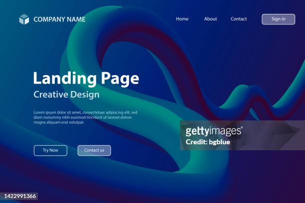 landing page template - fluid abstract design on blue gradient background - energy abstract green background stock illustrations