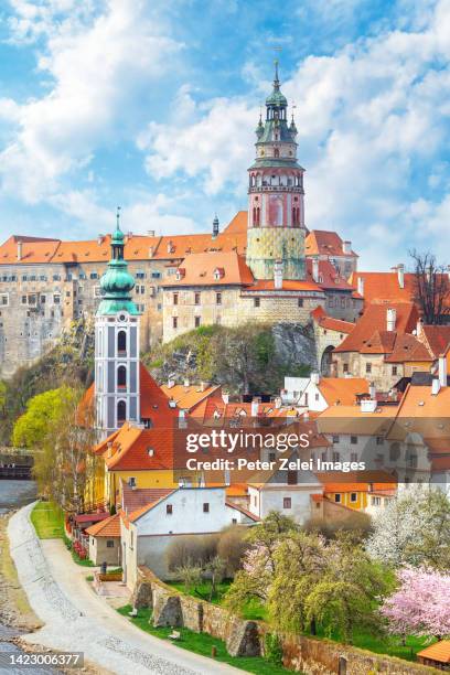 cesky krumlov cityscape - czech republic church stock pictures, royalty-free photos & images