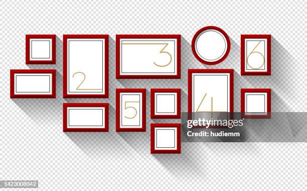 vector black picture frame set isolated on white background - empty gallery interior stock illustrations