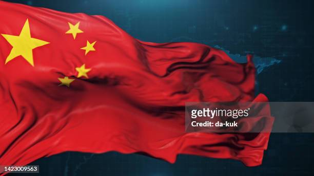 flag of china on dark blue background - china stock pictures, royalty-free photos & images