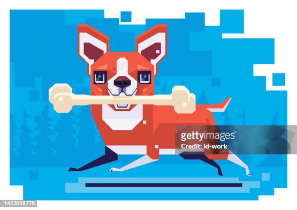 stockillustraties, clipart, cartoons en iconen met dog holding bone and running - jogger face
