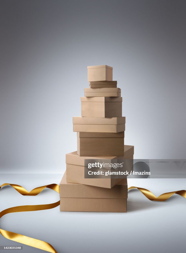 Gift Gift Box Stack Ribbon Tape High-Res Vector Graphic - Getty Images