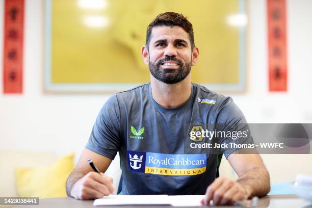 Wolverhampton Wanderers unveil new signing Diego Costa at The Sir Jack Hayward Training Ground on September 08, 2022 in Wolverhampton, England.