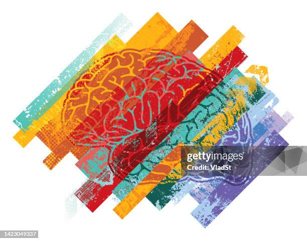 illustrazioni stock, clip art, cartoni animati e icone di tendenza di cervello creativo emisfero neuroscienze astratto grunge sfondo strutturato - emisfero cerebrale destro