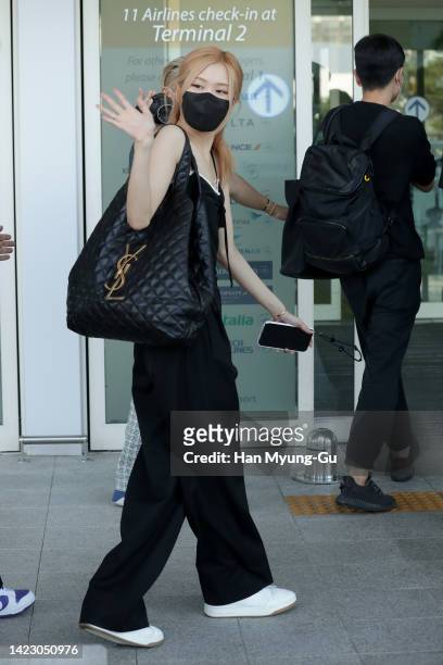 Rose of South Korean girl group BLACKPINK is seen on departure at Incheon International Airport on September 12, 2022 in Incheon, South Korea.