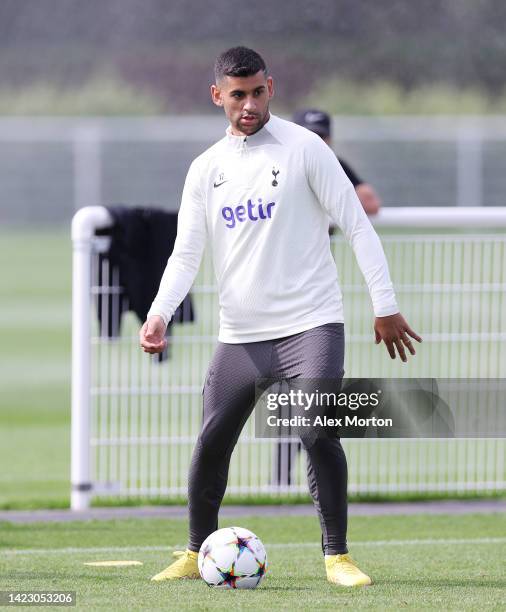 Cristian Romero of Tottenham Hotspur during the Tottenham Hotspur training session ahead of their UEFA Champions League group D match against...