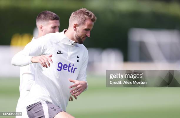 Harry Kane of Tottenham Hotspur during the Tottenham Hotspur training session ahead of their UEFA Champions League group D match against Sporting CP...