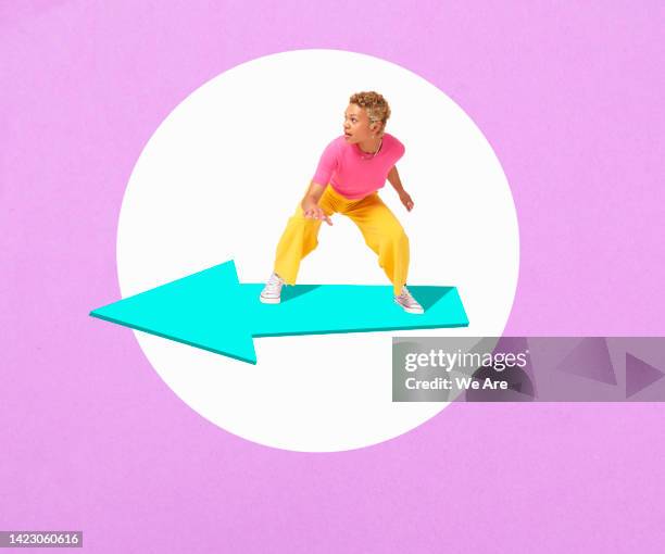 person balancing on arrow - accelerate business stock pictures, royalty-free photos & images