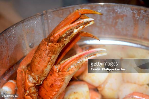 southern style seafood boil - crab legs stock-fotos und bilder