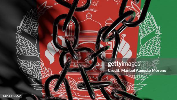 chained flag of the islamic republic of afghanistan (2004-2021) - international security assistance force stock pictures, royalty-free photos & images