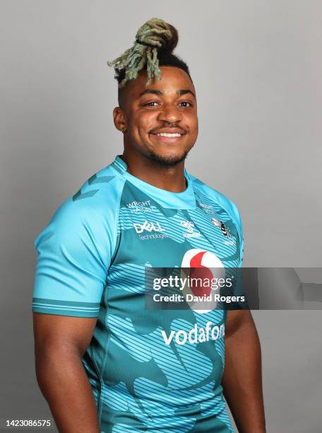 Paolo Odogwu poses for a portrait during the Wasps squad photocall for the 2022-2023 Gallagher Premiership Rugby season at Coventry Building Society...