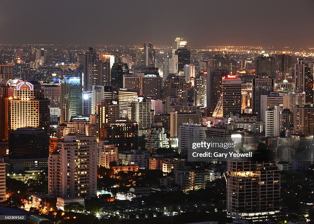 Elevated view over City of Bangkok at night
