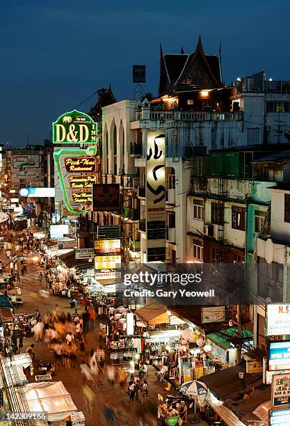 elevated view over famous khao san road - khao san road stock pictures, royalty-free photos & images