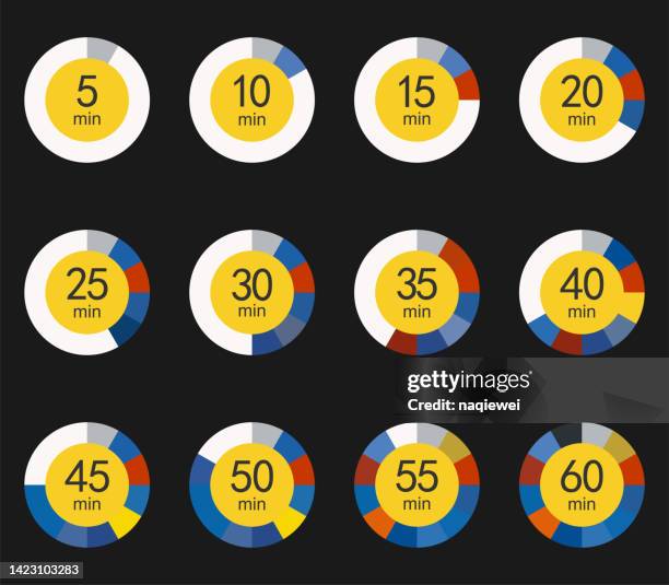 vector infographic elements counting down time second clock stopwatch bar indicator chart circle set isolated on black background illustration - speed limit sign stock illustrations