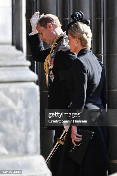 Pince Edward, Earl of Forfar and Sophie, Countess of Forfar are seen arriving at St Giles Cathedral on September 12, 2022 in Edinburgh, Scotland....