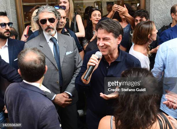 Giuseppe Conte Movimento 5 Stelle political party speaks during the press conference on September 8, 2022 in turin, Italy. Italians head to the polls...