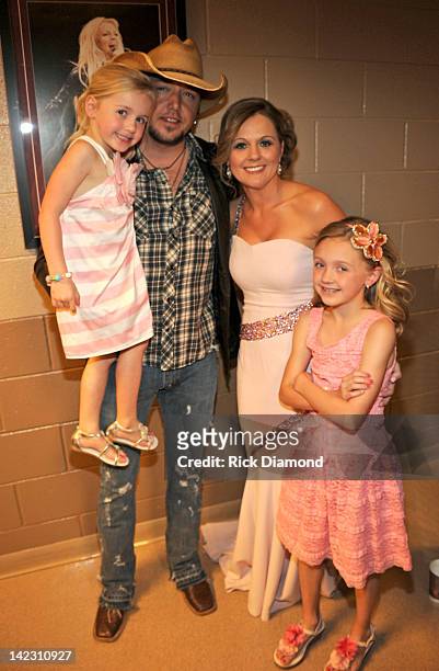 Singer Jason Aldean and Jessica Aldean attend the 47th Annual Academy Of Country Music Awards held at the MGM Grand Garden Arena on April 1, 2012 in...