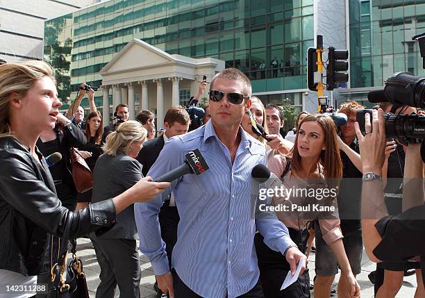 Ben Cousins departs from the Perth Magistrates Court on April 2, 2012 in Perth, Australia. Former AFL player, Cousins was arrested last week on drugs...