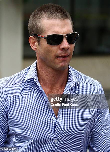 Ben Cousins arrives at the Perth Magistrates Court on April 2, 2012 in Perth, Australia. Former AFL player, Cousins was arrested last week on drugs...