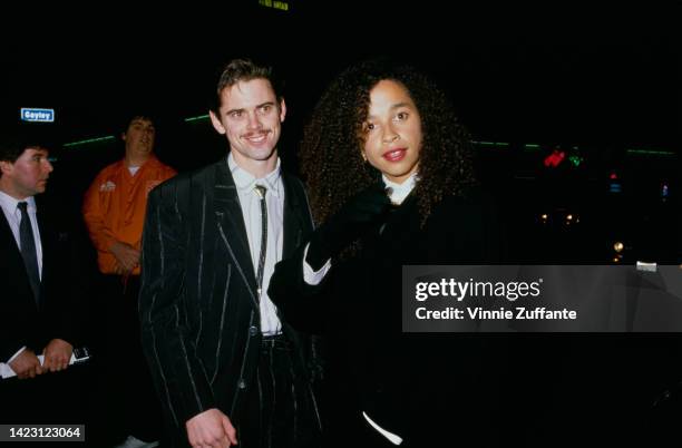 Thomas Howell and Rae Dawn Chong at the Premiere of 'Empire of the Sun', Mann Village Theatre, Westwood, California, United States, 8th December 1987.