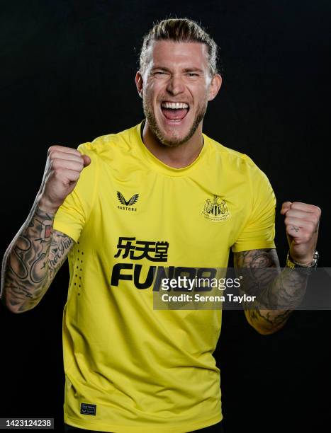 Loris Karius poses for photographs after signing for Newcastle United at the Newcastle Training Centre on September 08, 2022 in Newcastle upon Tyne,...