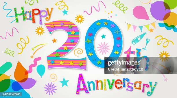 happy 20th anniversary - congratulations hand lettering stock illustrations