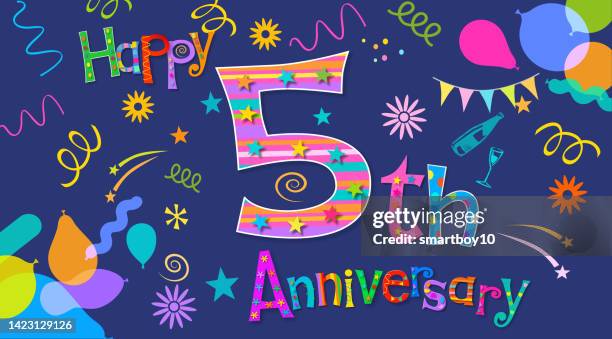 happy 5th anniversary - congratulations hand lettering stock illustrations