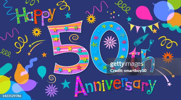 illustrazioni stock, clip art, cartoni animati e icone di tendenza di felice 50° anniversario - auguri di buon anniversario
