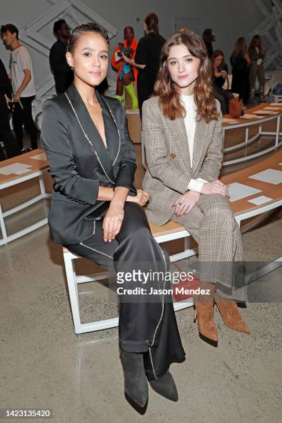 Nathalie Emmanuel and Natalia Dyer attend the Veronica Beard fashion show during September 2022 New York Fashion Week: The Shows at Gallery at Spring...