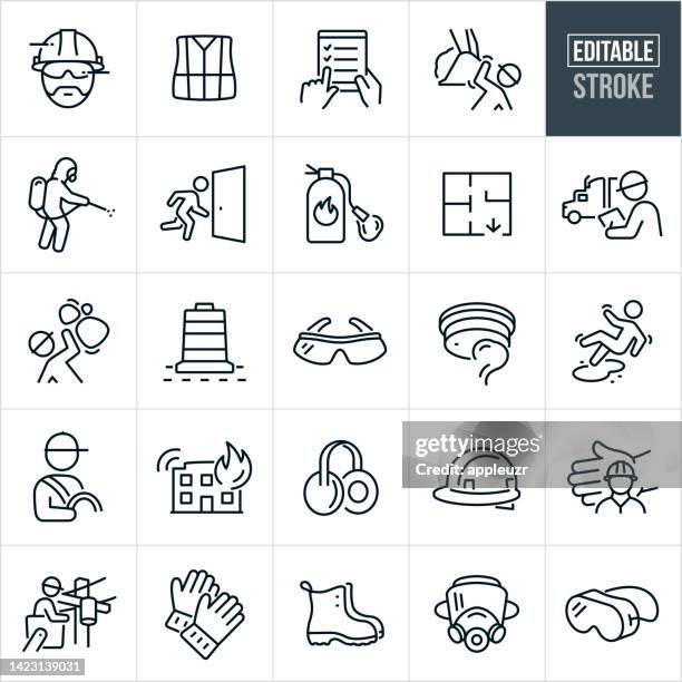 workplace safety thin line icons - editable stroke - shoes stock illustrations