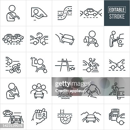 Driving And Traffic Thin Line Icons - Editable Stroke Driving And Traffic Thin Line Icons - Editable Stroke