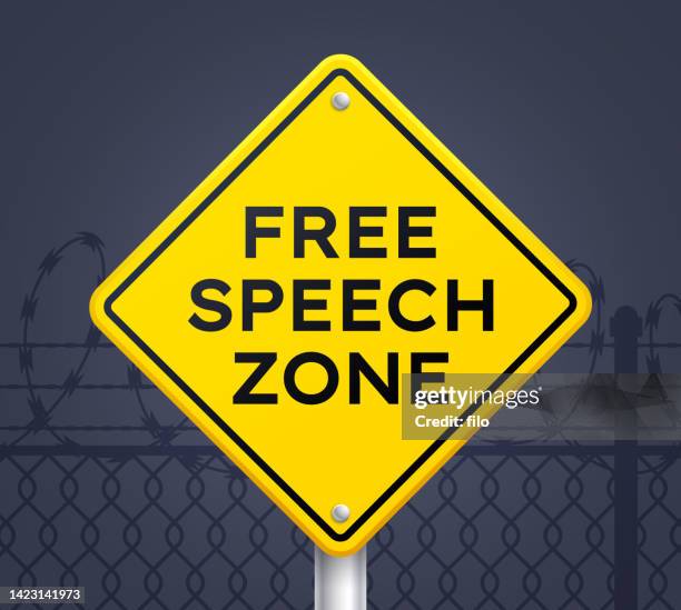 free speech zone warning sign - partisan stock illustrations