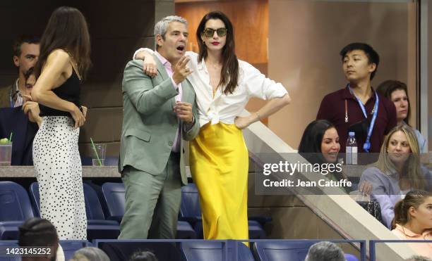 Andy Cohen, Anne Hathaway attend the men's final on day 14 of the US Open 2022, 4th Grand Slam of the season, at the USTA Billie Jean King National...