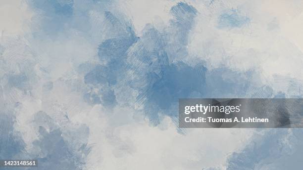 abstract light blue and grayish oil painting background with brush strokes imitating clouds in the sky. - hd paint stock pictures, royalty-free photos & images