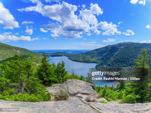 scenic view of lake and mountains against sky,acadia national park,maine,united states,usa - acadia national park stock pictures, royalty-free photos & images