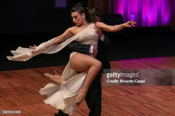 Stage Tango dancers take part in the competition during Buenos Aires International Tango Festival 2022 at Usina del Arte on September 12, 2022 in...