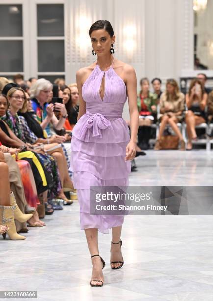 Model walks the runway at the Dennis Basso fashion show during September 2022 New York Fashion Week: The Shows at The Pierre Hotel on September 12,...