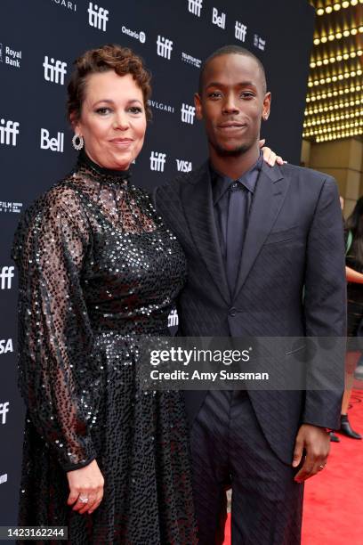 Olivia Colman and Micheal Ward attend the "Empire Of Light" Premiere at Princess of Wales on September 12, 2022 in Toronto, Ontario.