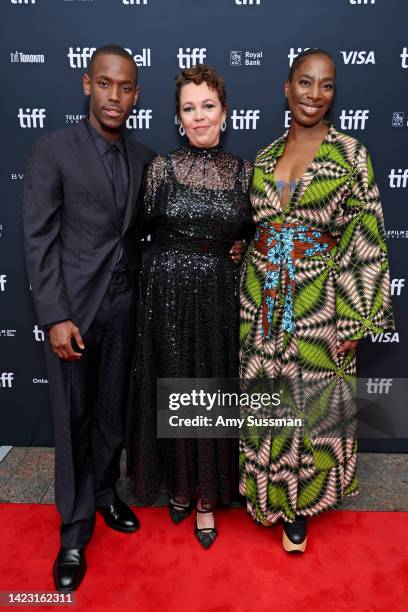 Micheal Ward, Olivia Colman, and Tanya Moodie attend the "Empire Of Light" Premiere at Princess of Wales on September 12, 2022 in Toronto, Ontario.