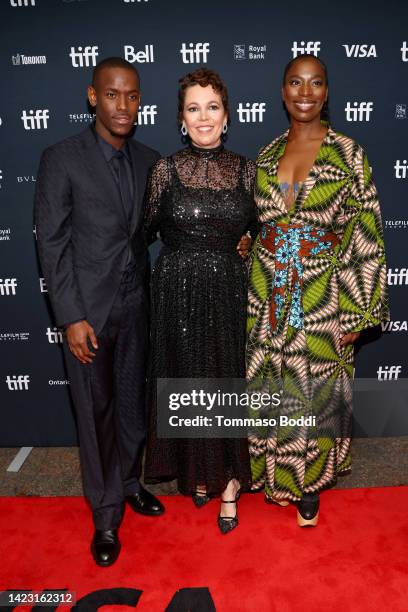 Micheal Ward, Olivia Colman, and Tanya Moodie attend the "Empire Of Light" Premiere at Princess of Wales on September 12, 2022 in Toronto, Ontario.